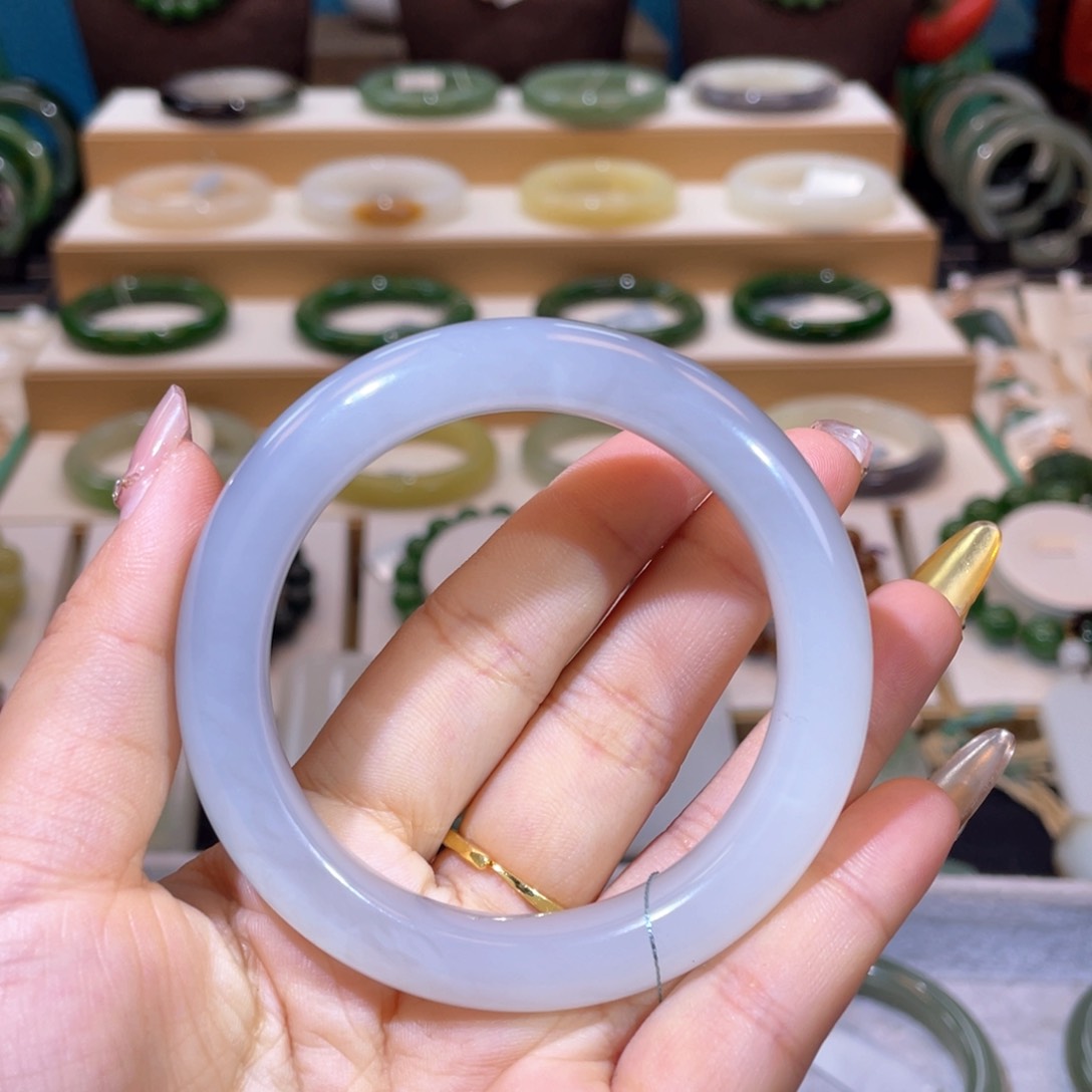 和田玉高品浅烟紫手镯54、55未镶嵌