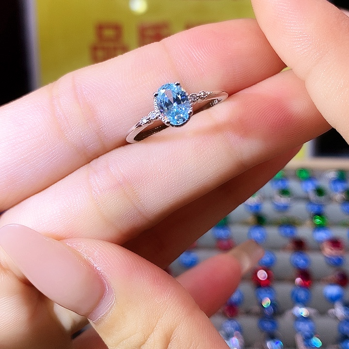 海蓝宝石戒圈银S925镶嵌