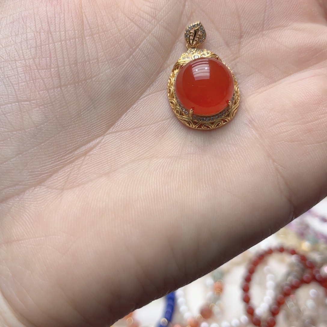 吊坠(不含链)足铂镶嵌南红玛瑙南红吊坠