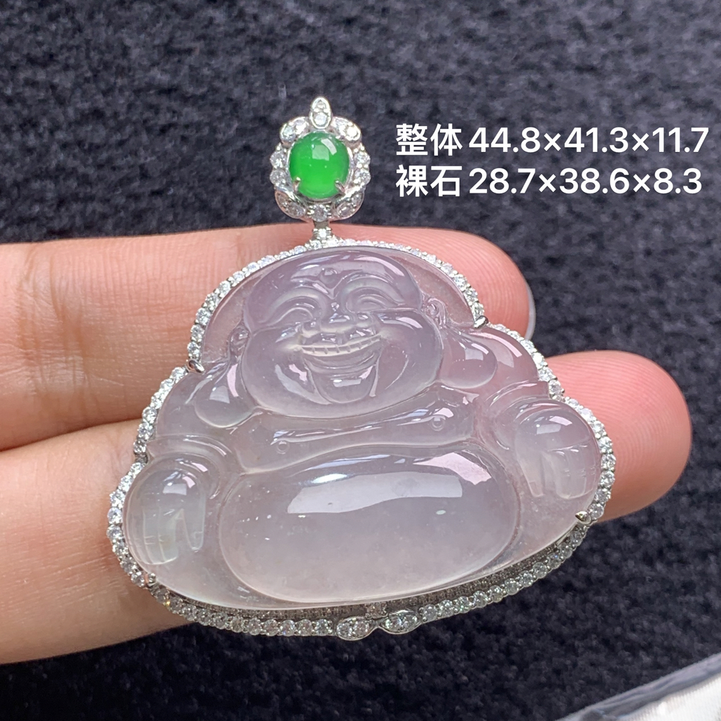 18k金镶嵌天然缅甸翡翠冰种佛公吊44.8×41.3×11.7/28.7×38.6×8.3