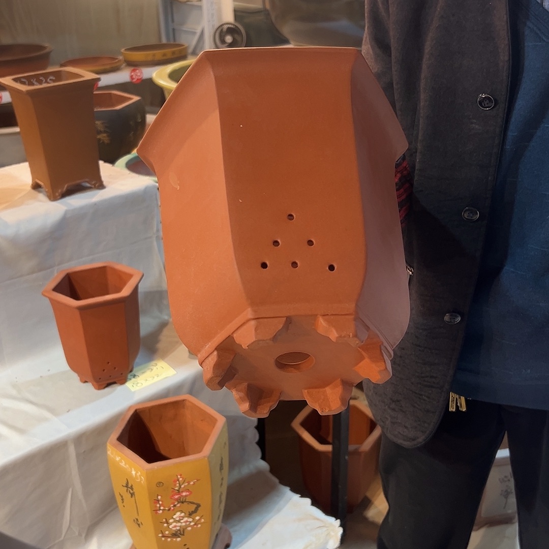 六方兰花盆大号红色一对