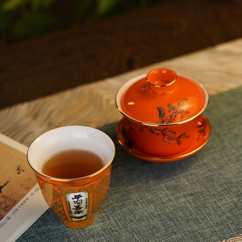 茶杯盖碗茶具好事连连景泰蓝转心杯珐琅彩描金新中式高档商务礼品