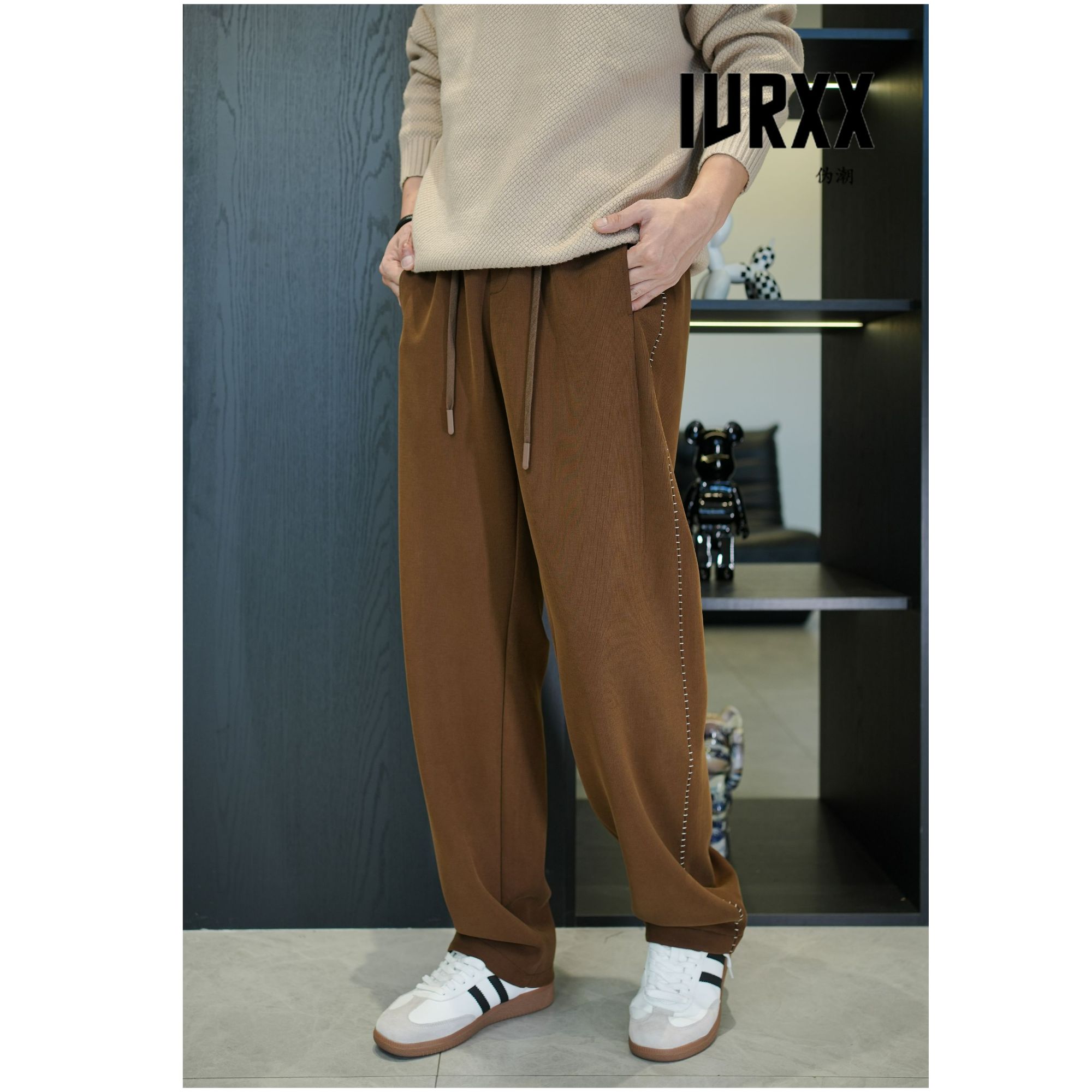 ivrxx秋季潮牌休闲2025宽松面膜裤裸肌感直筒裤-9192