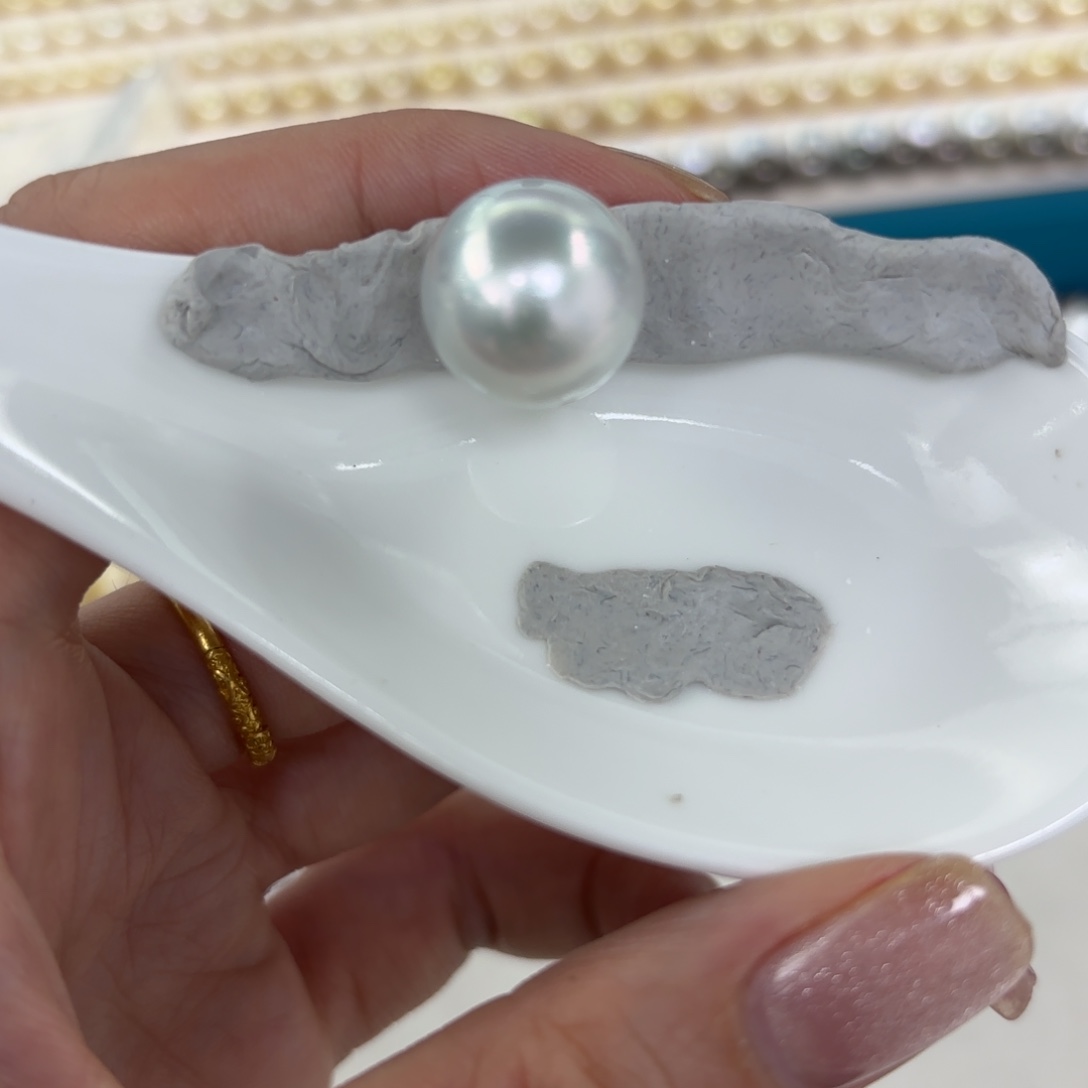 定制海水珍珠裸珠未镶嵌14-15mm澳白裸珠通孔