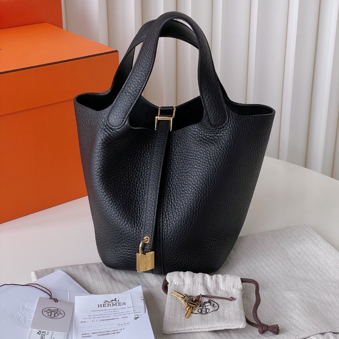 全新未使用 Hermes/爱马仕 菜篮子18黑金 W 24年11月票CG15-0010