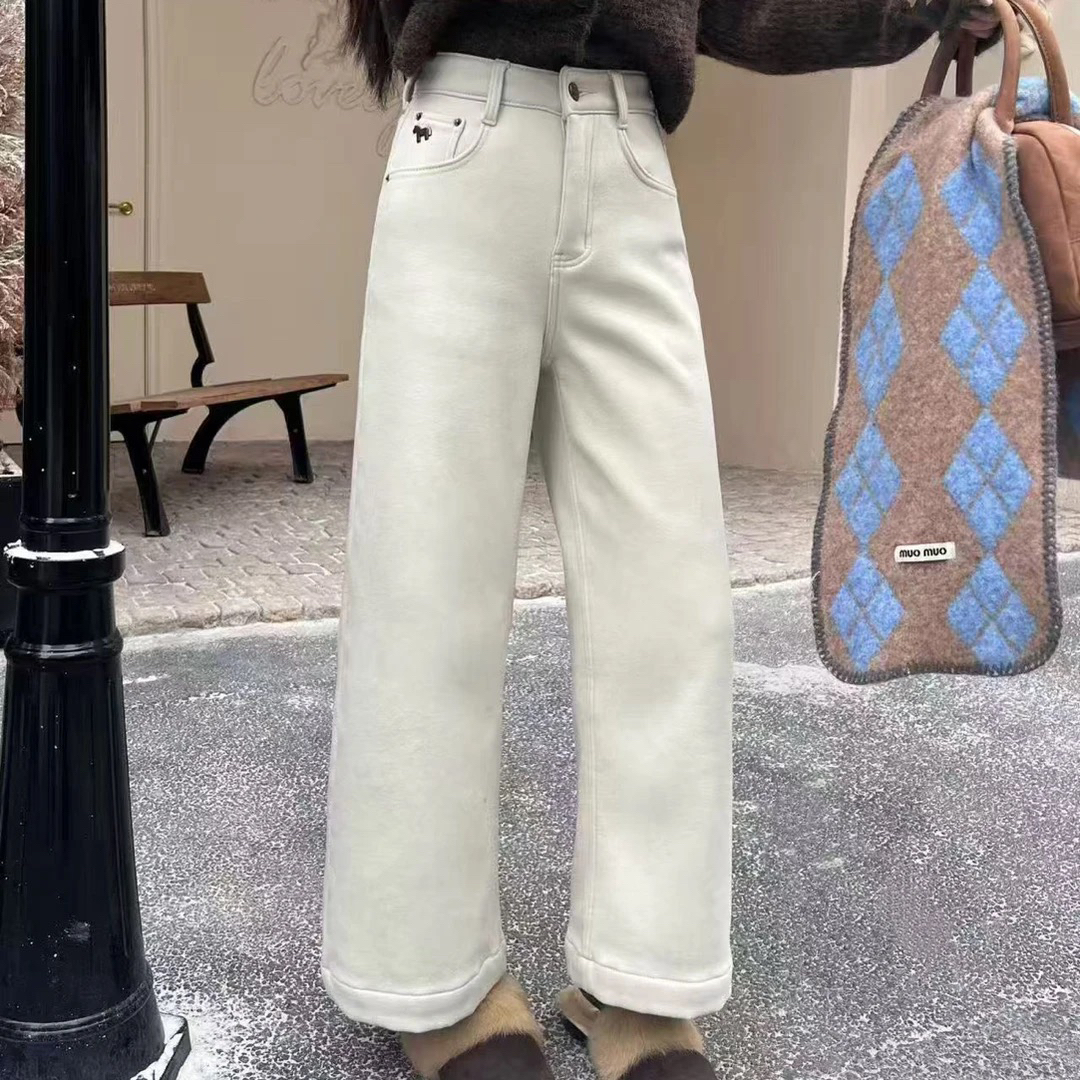6662 冬日加厚小个子直筒牛仔裤