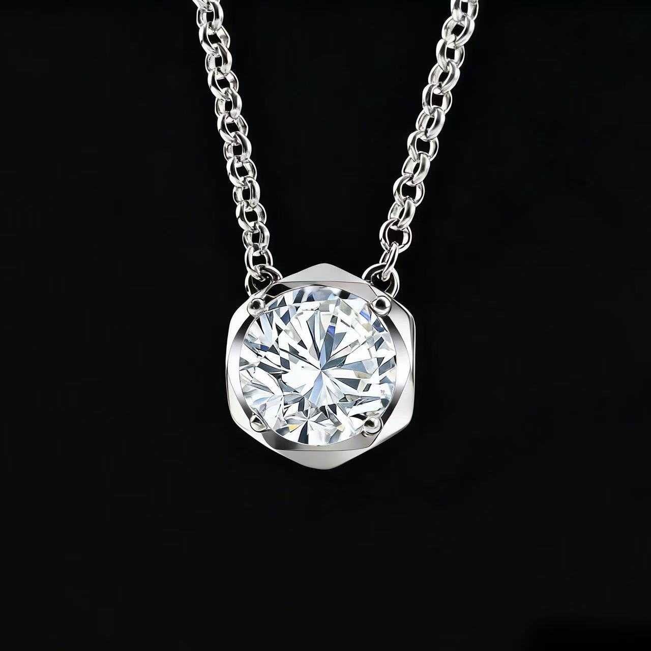 坠链均925银莫桑石 木木(SY6265) 纯银简约1克拉项链45厘米