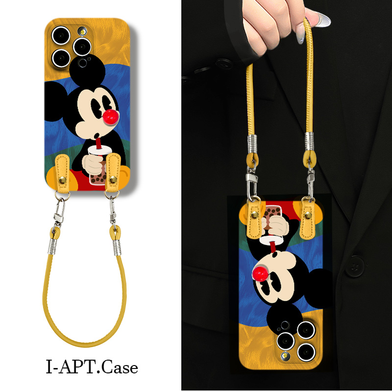 羽纱黄蓝绿条米奇菲林软壳适用iPhone苹果16手机壳华为oppo小米vi