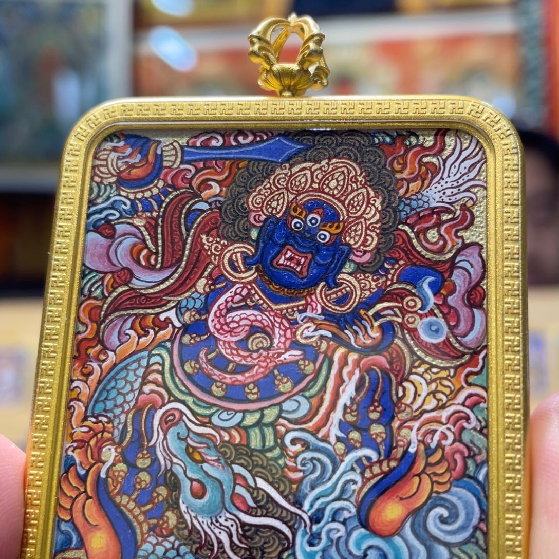 ****浅吊坠热贡纯手绘唐卡不动明王