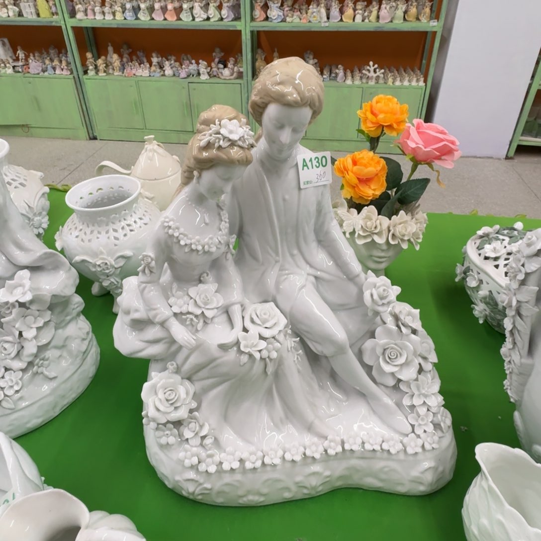 瓷片老货高白色人物摆件