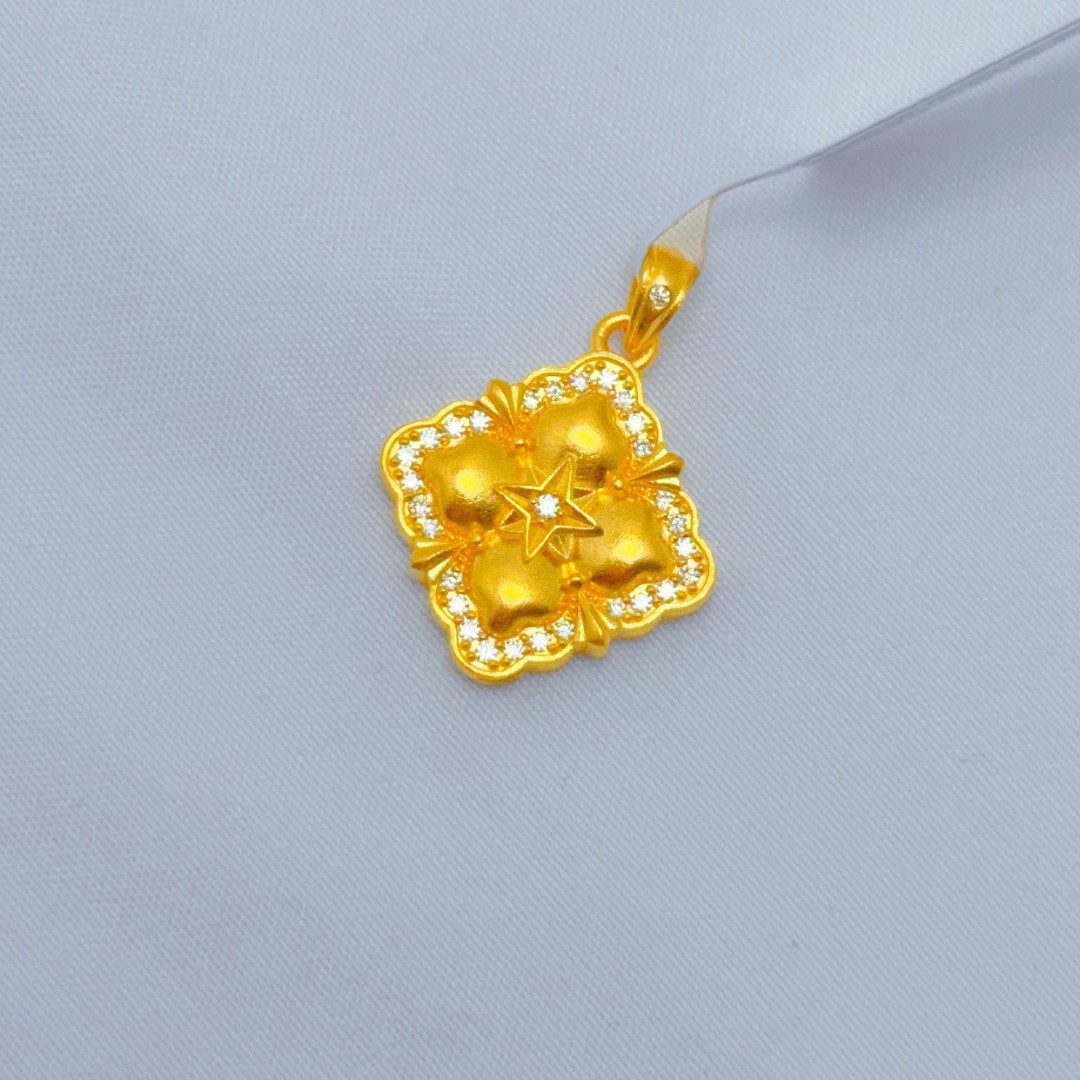 【金金珠宝】足金999 古法镶嵌系列  八芒星四叶草吊坠