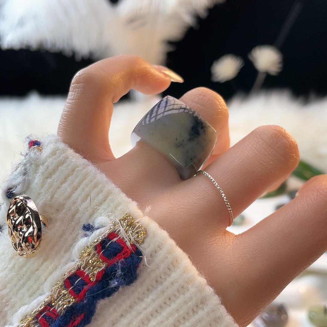 雪***宝和田玉未镶嵌戒指k42 糖青花马鞍16.9mm买断不退换