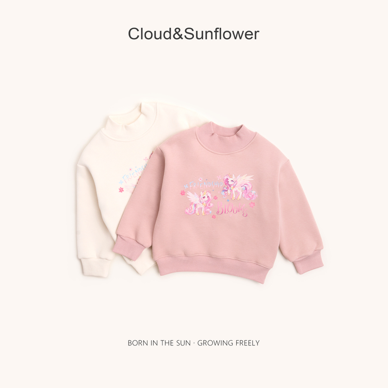 【云朵小葵】女童冬季新款彩虹小马英文圆领加厚套头卫衣1114789