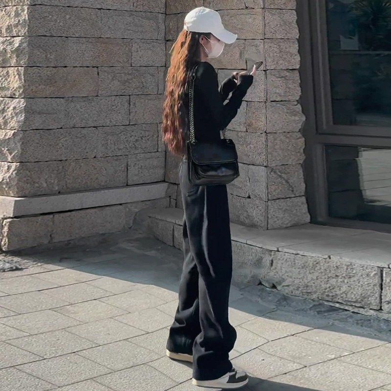 黑色窄版阔腿牛仔裤女2025秋季新款加长高个子宽松垂感显瘦直筒裤