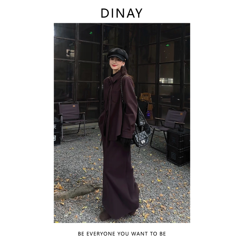 DINAY迪奈 INS风通勤时尚显瘦长袖休闲复古宽松网红气质秋冬套装