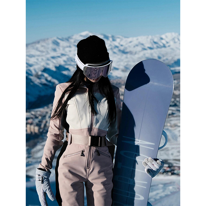 芙沿粉色连体滑雪服女2025秋冬新款收腰显瘦防风保暖双板雪服套装