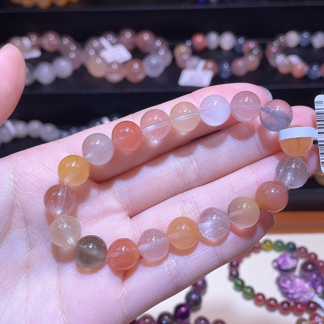 水晶手链未镶嵌兔毛手链，晶体通透9.5+