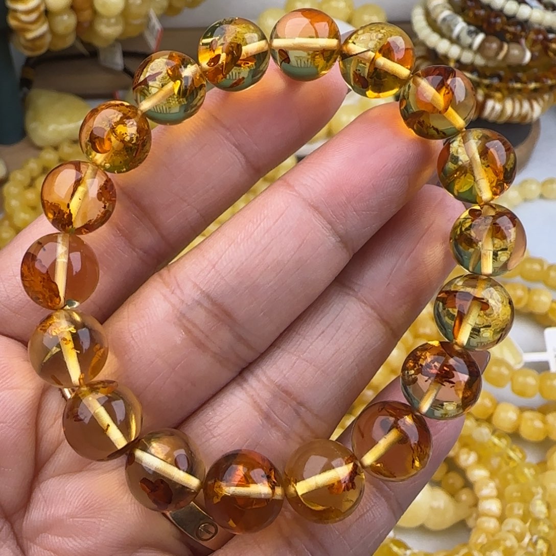 琥珀（花珀）手链未镶嵌花珀圆珠手串