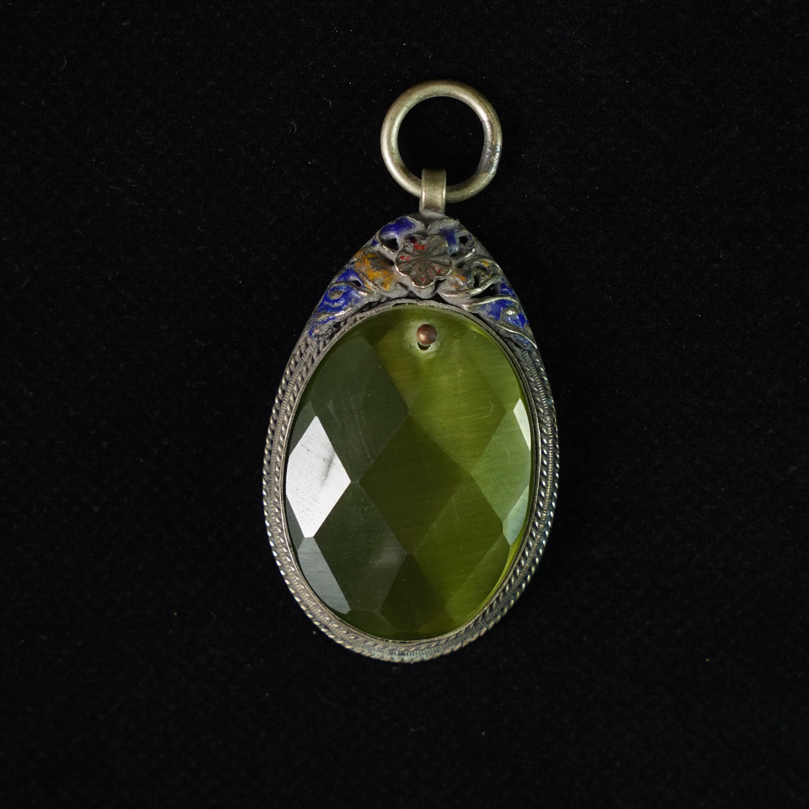 LZYQ250212009【十竹斋】银镶嵌绿宝石吊坠