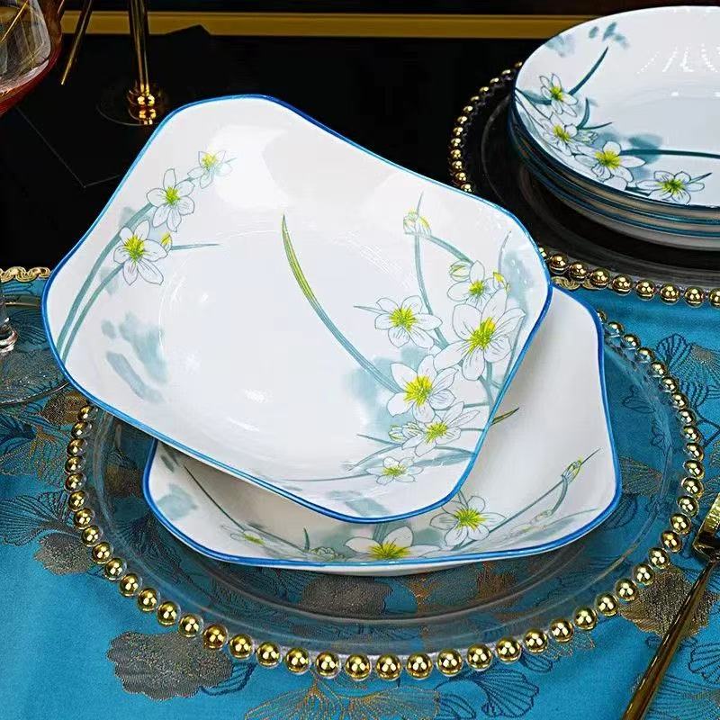 水仙花如意盘8.5英寸4个装 破损联系对角碗客服