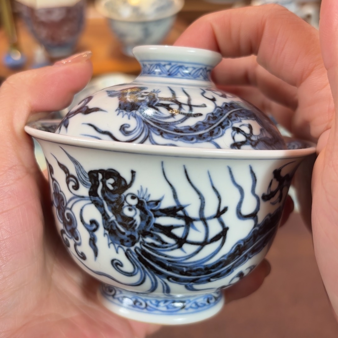 杯洛****鱼螭龙盖碗博陵造物