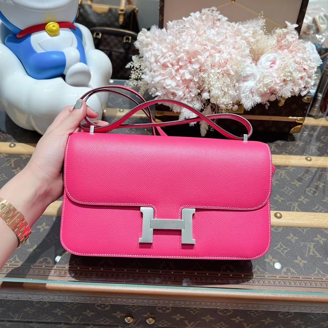 95新 Hermes/爱马仕 康康elan/糖果粉/E5色/银扣