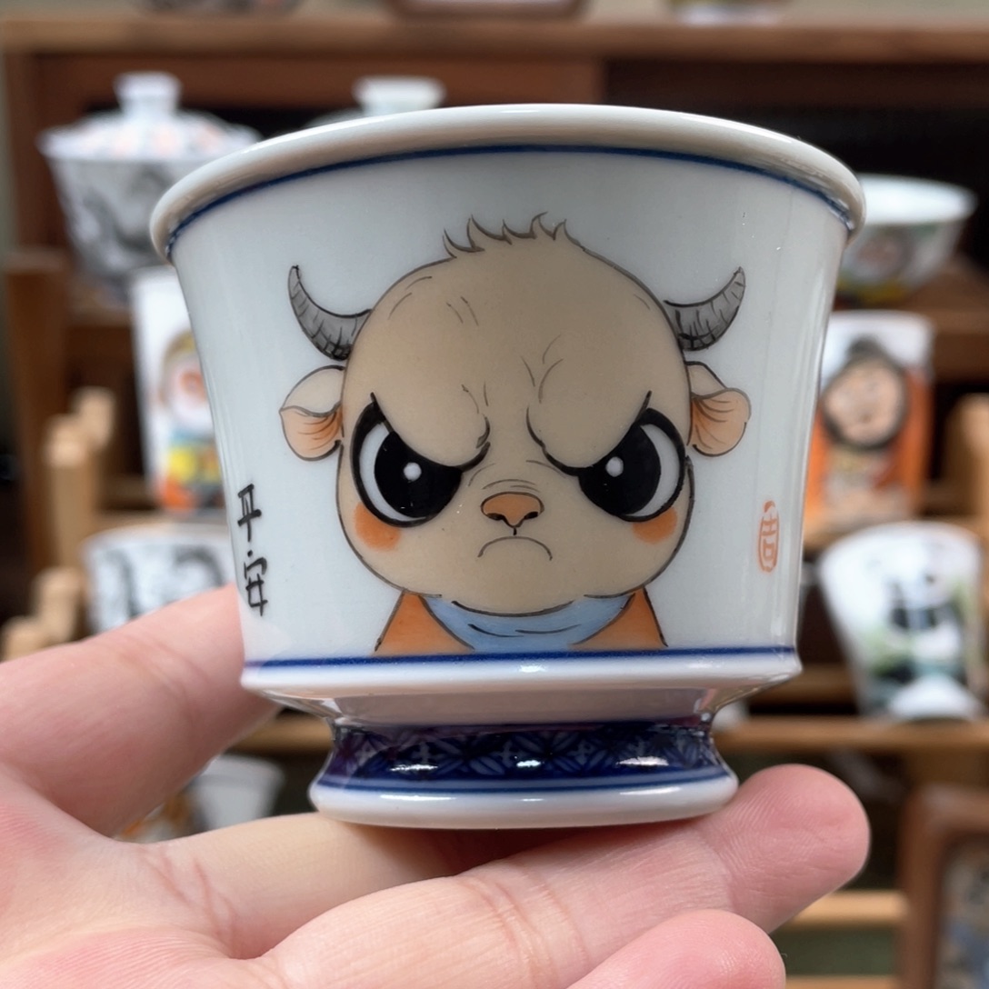 宫九陶瓷手绘牛杯