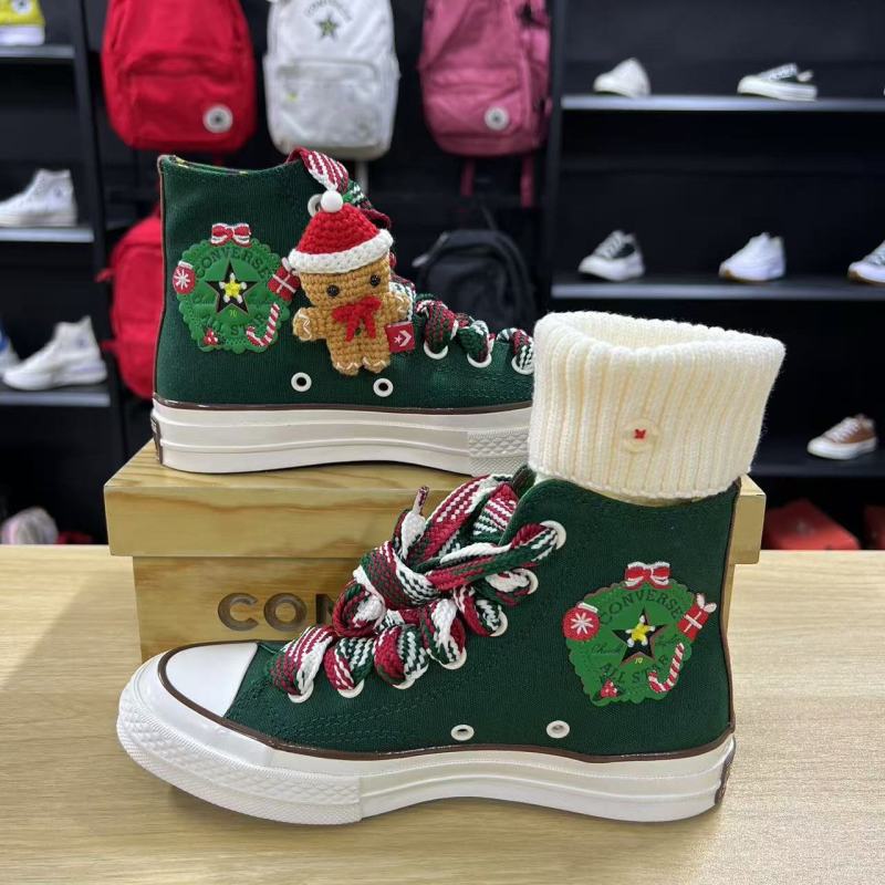 CONVERSE/匡威1970S圣诞限定刺绣姜饼人堆堆袜高帮帆布鞋/A12455C