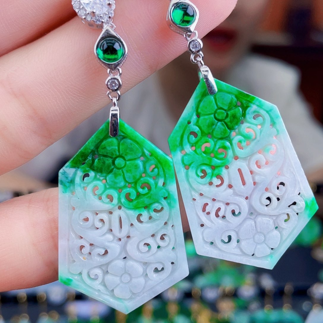 翡翠银S925镶嵌耳饰饰品