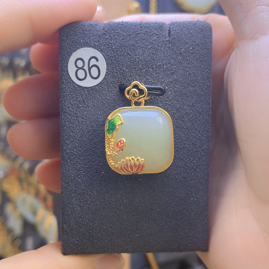 和田玉颈饰银S925镀金镶嵌