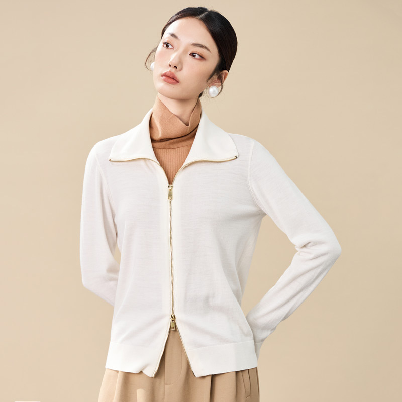 精纺全羊毛春秋针织开衫外搭修身显瘦毛衣女长袖外套可机洗