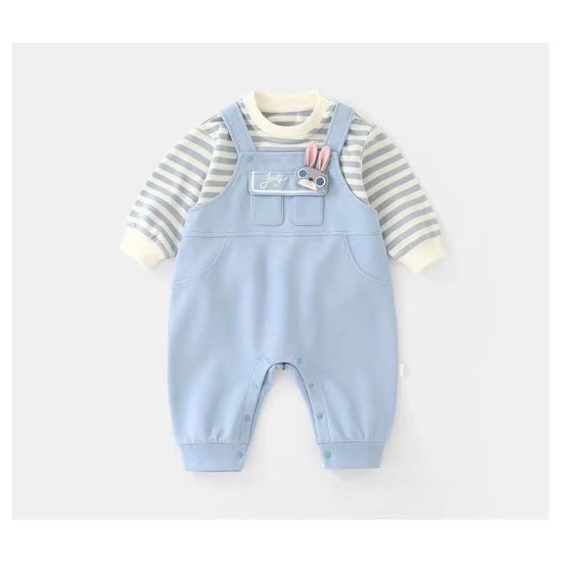 洋气男女宝宝背带裤套装婴儿无袖连体衣幼儿外出哈衣长袖爬爬服