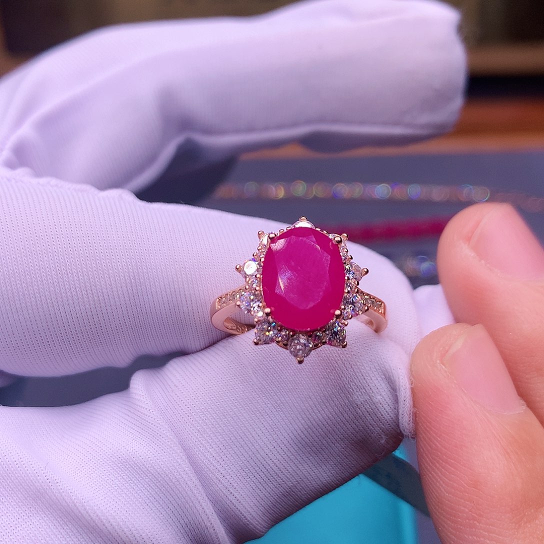 红宝石戒指银S925镶嵌