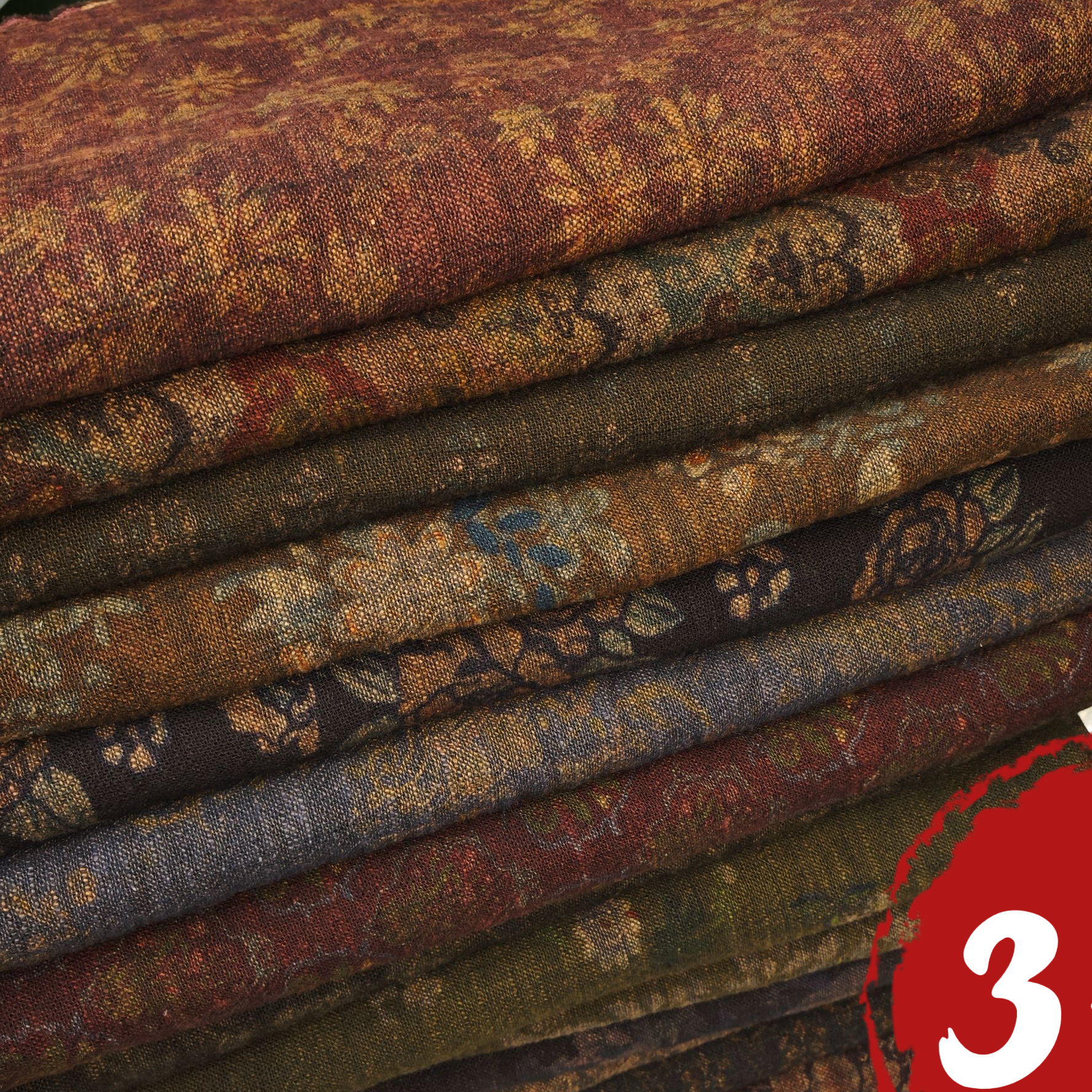原创7支古风色织亚麻棉双层印面料【定制类不支持七天无理由】