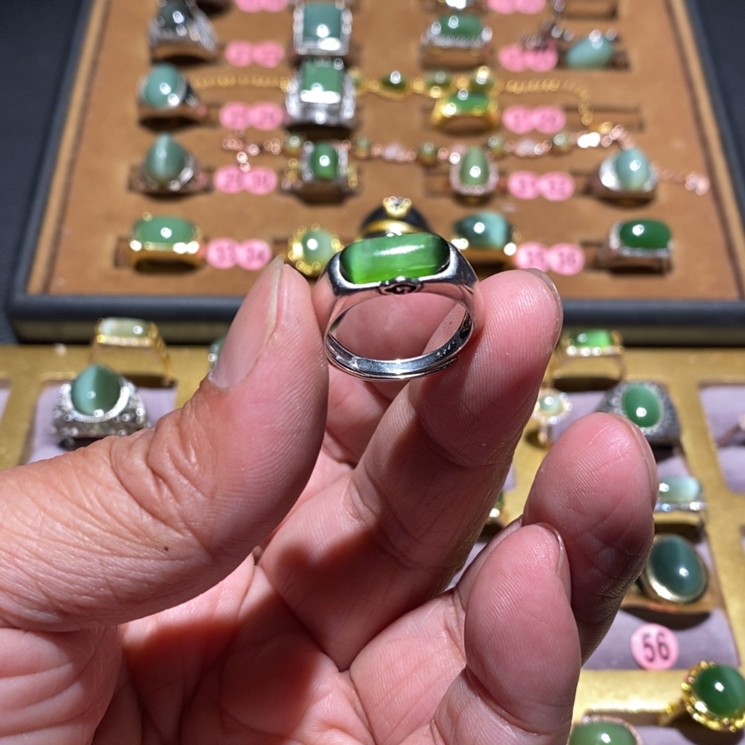 和田玉（碧玉）戒指银S925镶嵌
