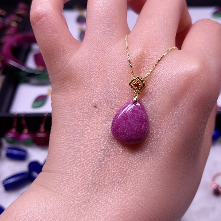 红宝石吊坠银S925镶嵌