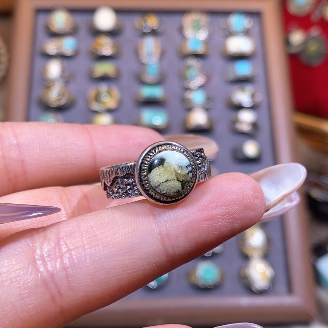 琥珀戒指银S925镶嵌C*戒指