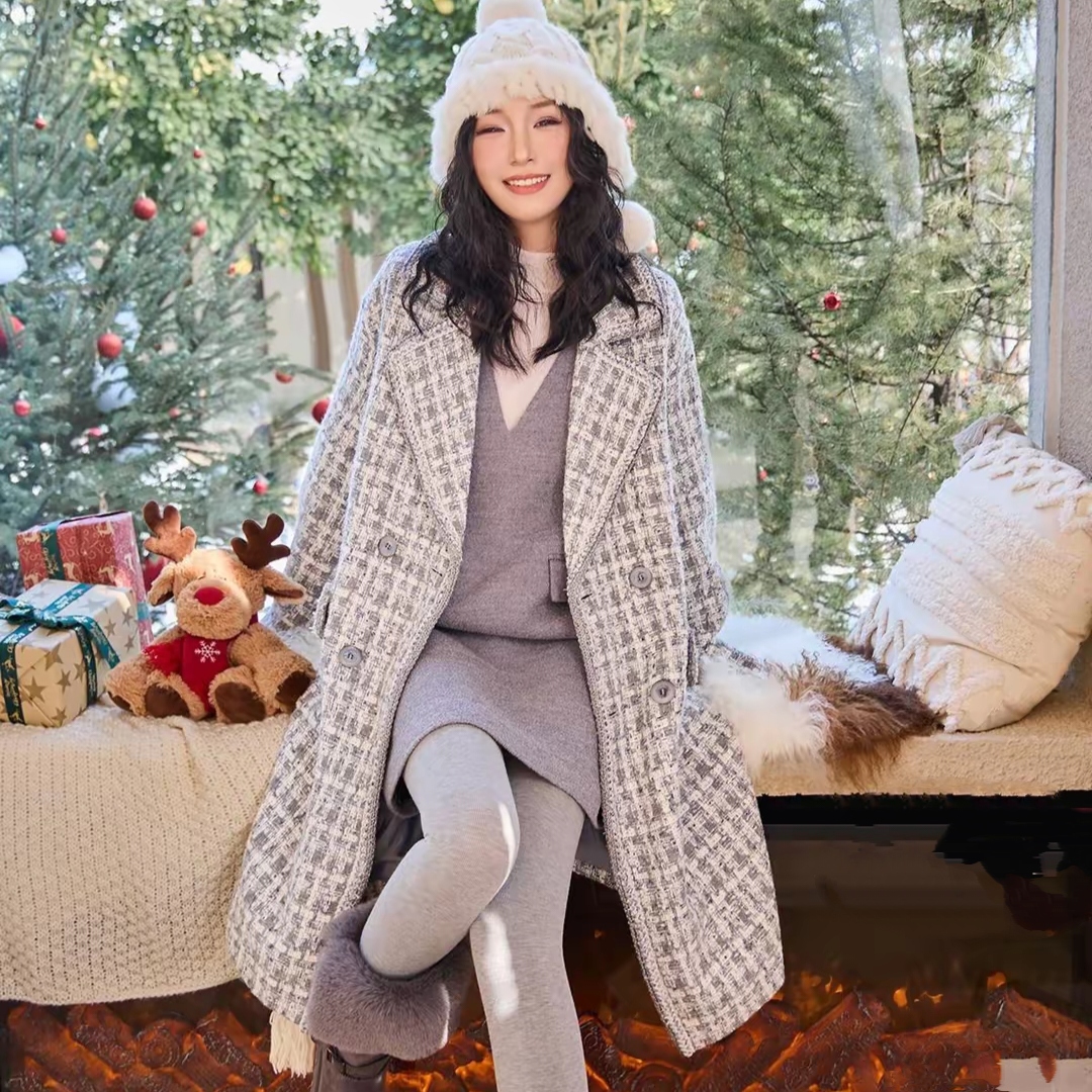 Girdear/哥弟高级感女装法式气质通勤翻领毛呢外套秋冬新140084=