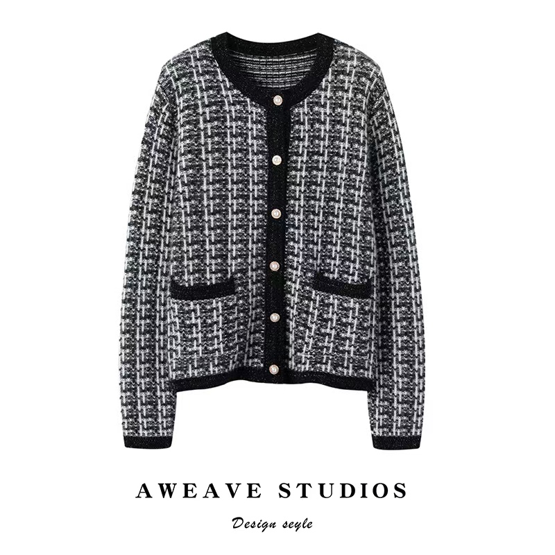 100%山羊绒7针双股加厚小香风圆领开衫