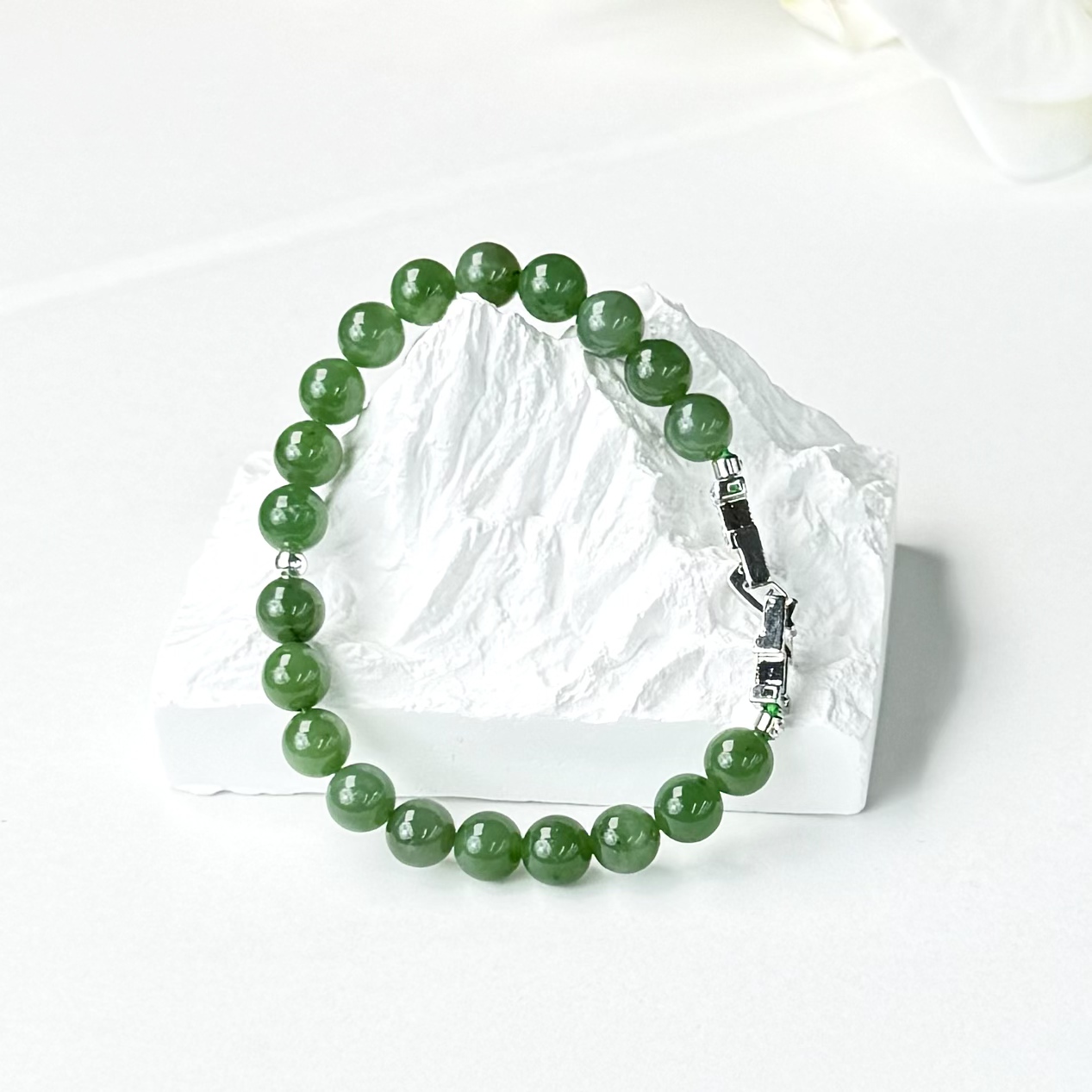  定制·老料和田玉碧玉手串 炒冰超好看