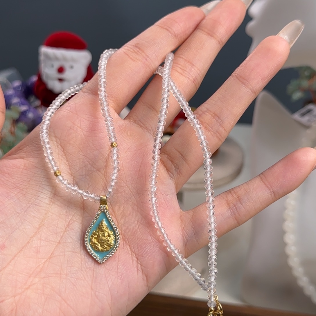 银S925镶嵌项链水晶白水米神