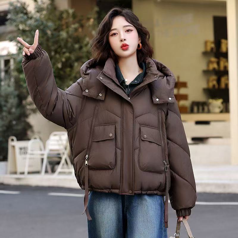  棉服女短款2025大口袋拉链新款宽松棉衣冬季韩版加厚面包外套