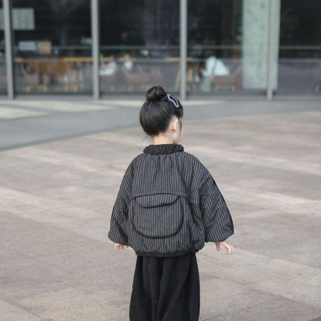 儿童棉服外套2025新款冬装男女童保暖宽松森系加厚棉衣条纹复古潮