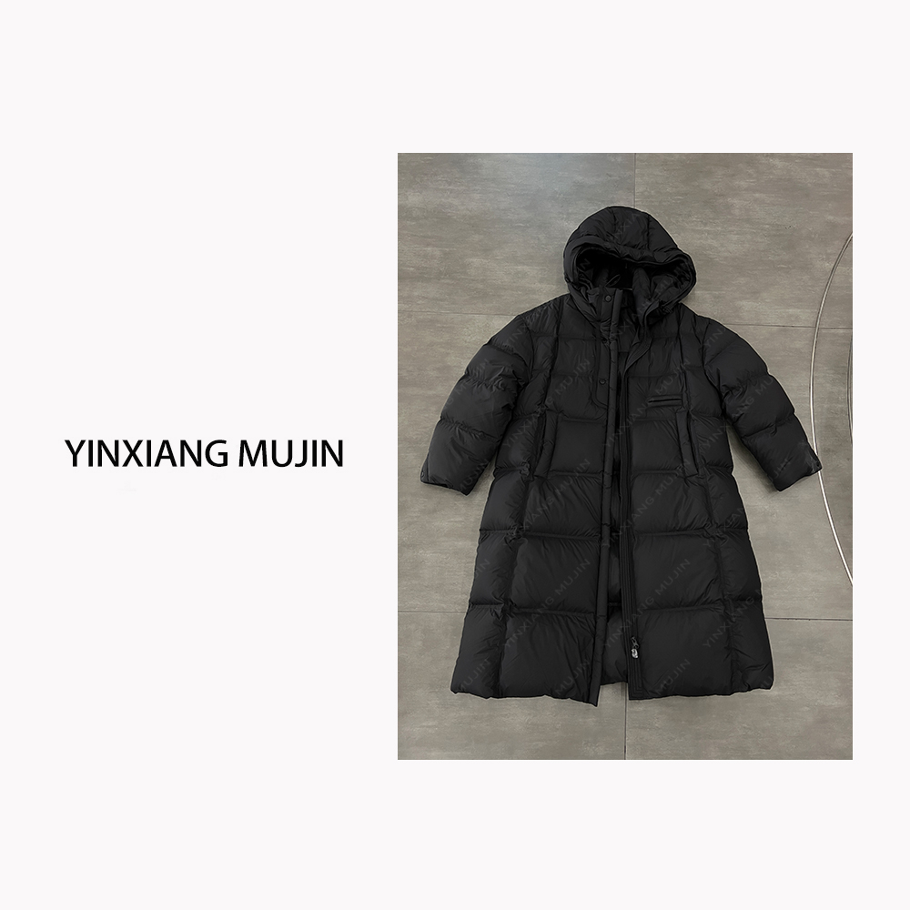 【YINXIANG MUJIN】长款鹅绒服 冬季时尚黑色连帽羽绒服女宽松外套