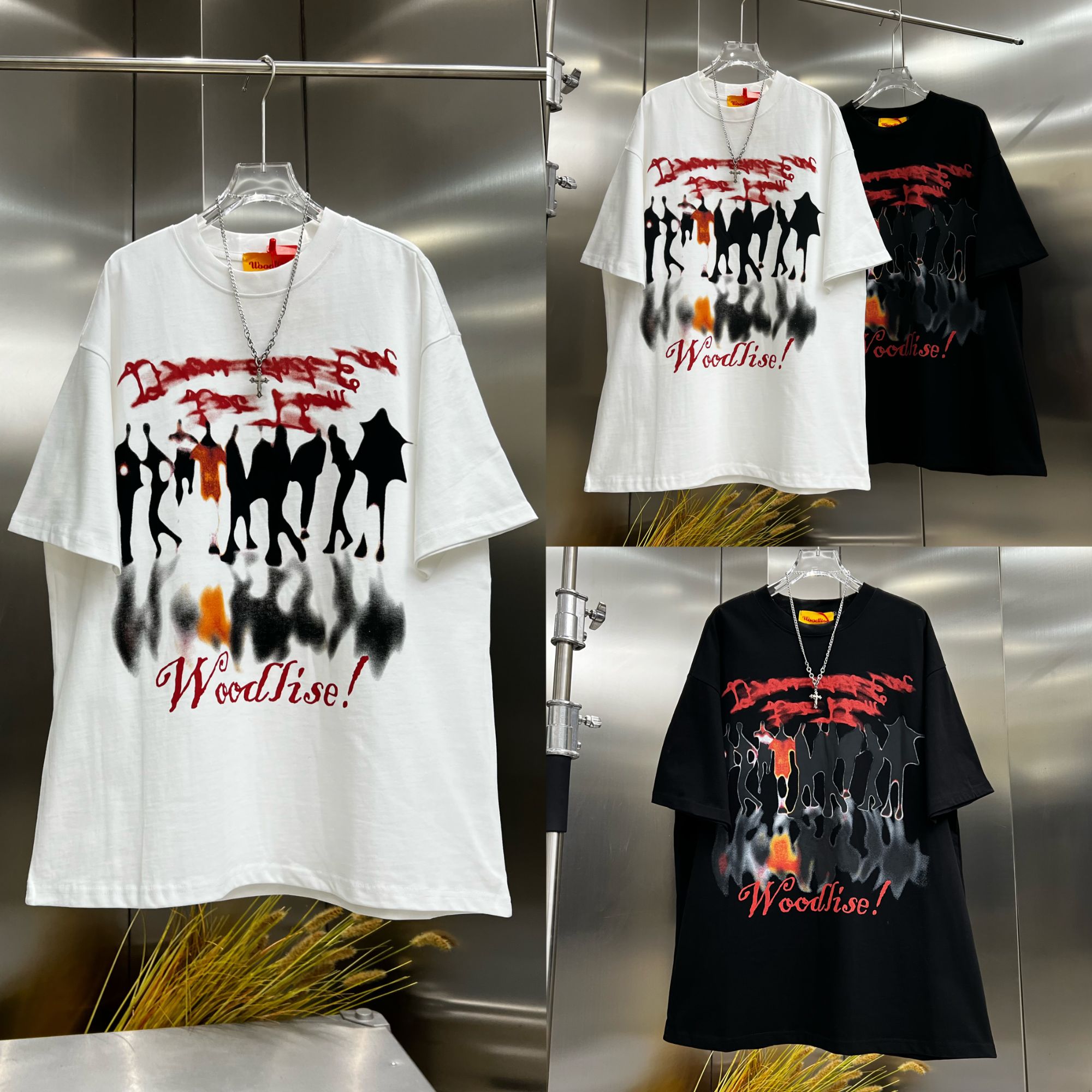 美式街头情侣晕染字母印花oversize百搭T恤高街潮牌内搭上衣