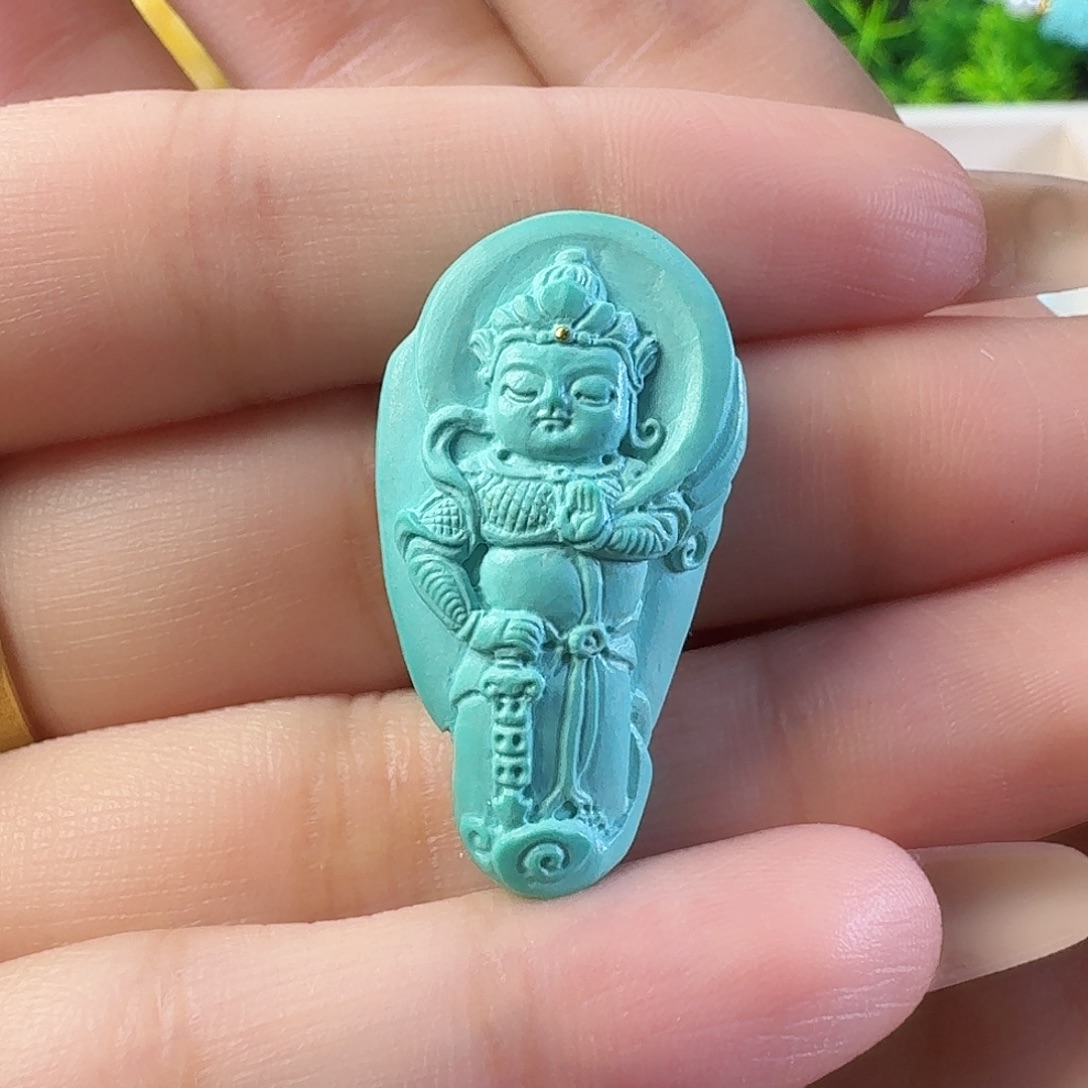 绿松石未镶嵌吊坠(不含链)韦陀菩萨