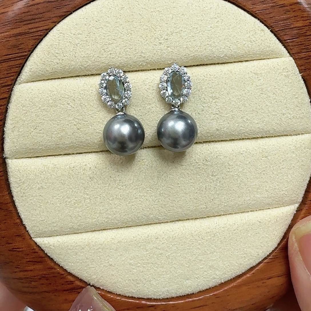 海水珍珠耳饰银S925镶嵌