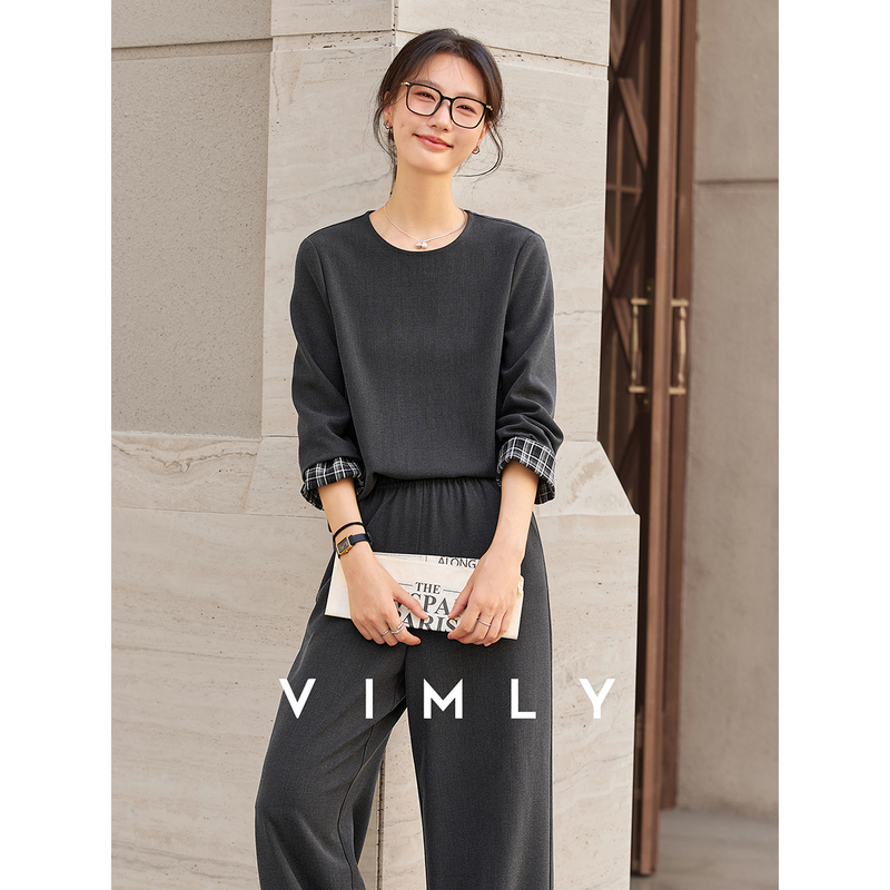 M梵希蔓高级松弛感初秋套头上衣搭裤腿长裤气质两件套装A2578