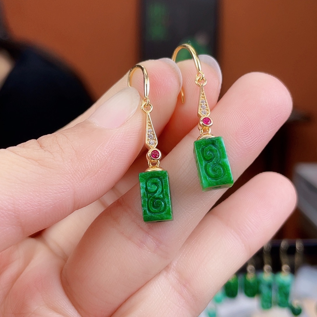 翡翠银S925镶嵌耳饰