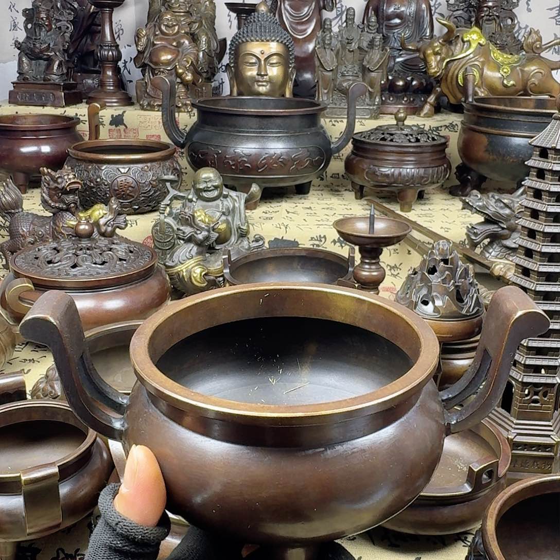 12公分官帽炉家用供香炉，纯铜摆件